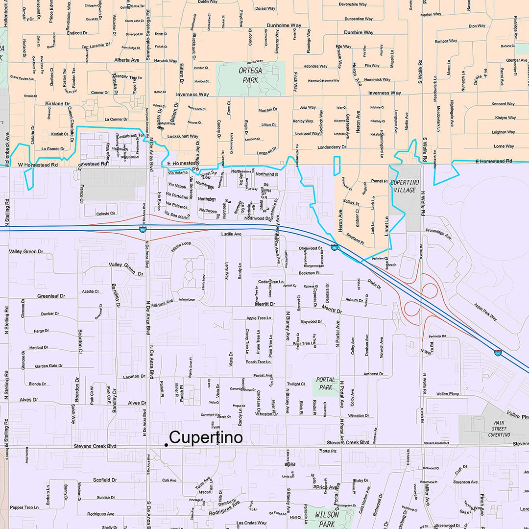 Premium Style Wall Map of Cupertino, CA