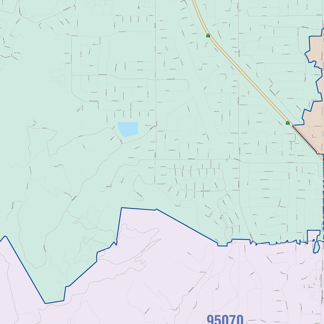 Color Cast Zip Code Style Wall Map of Cupertino, CA