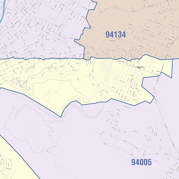 Color Cast Zip Code Style Wall Map of Daly City, CA