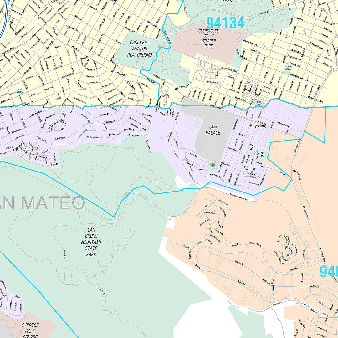 Premium Style Wall Map of Daly City, CA