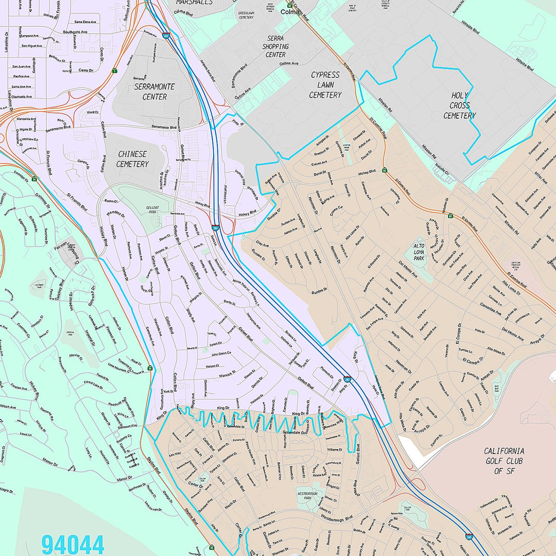 Premium Style Wall Map of Daly City, CA