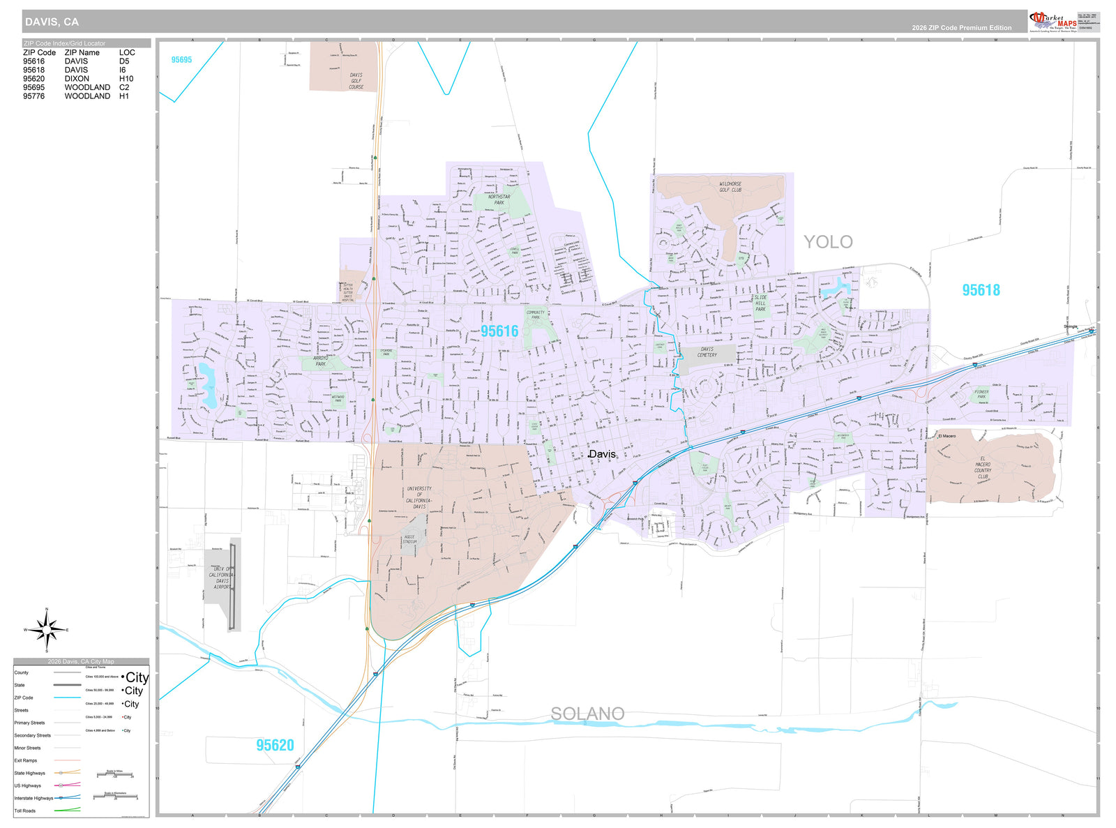 Premium Style Wall Map of Davis, CA