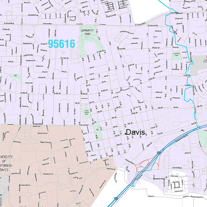 Premium Style Wall Map of Davis, CA