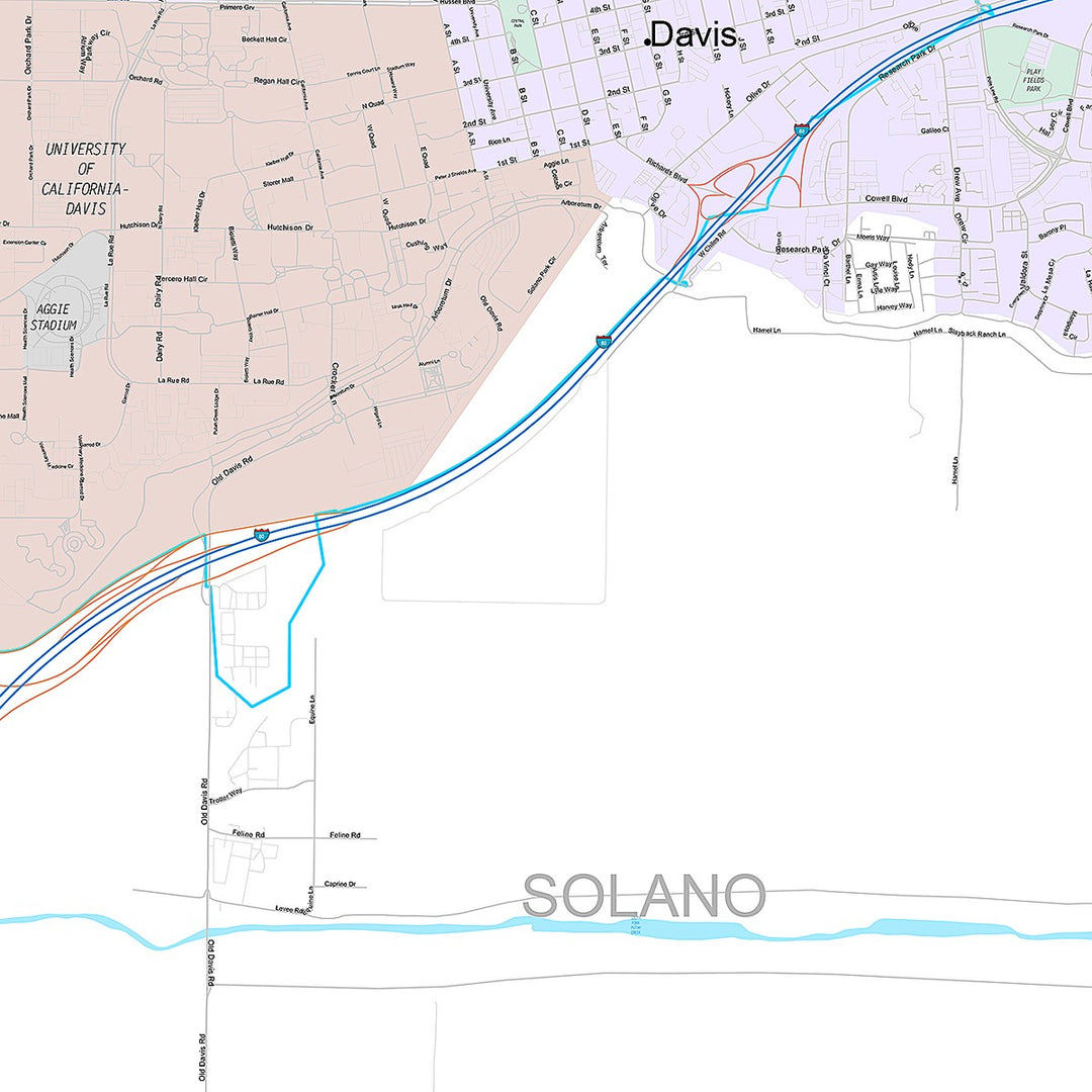 Premium Style Wall Map of Davis, CA