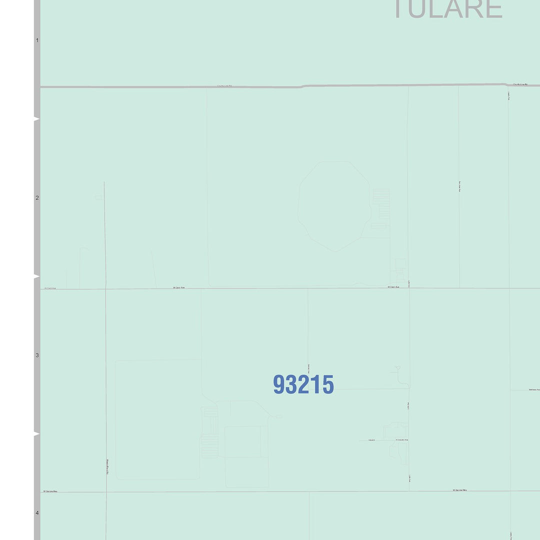 Color Cast Zip Code Style Wall Map of Delano, CA