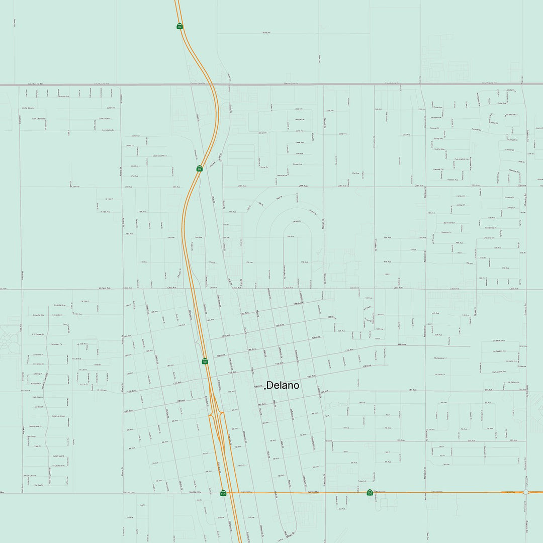Color Cast Zip Code Style Wall Map of Delano, CA