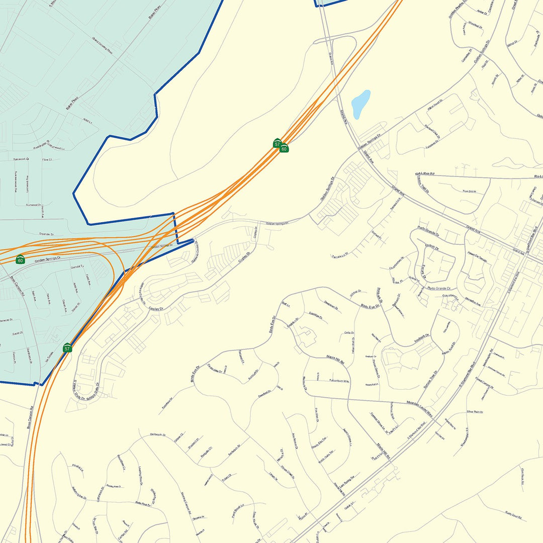 Color Cast Zip Code Style Wall Map of Diamond Bar, CA