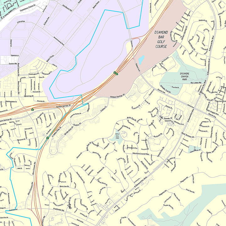 Premium Style Wall Map of Diamond Bar, CA