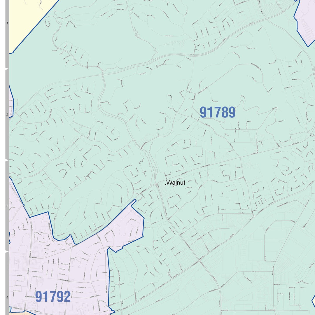 Color Cast Zip Code Style Wall Map of Diamond Bar, CA