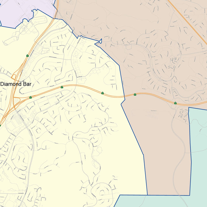 Color Cast Zip Code Style Wall Map of Diamond Bar, CA