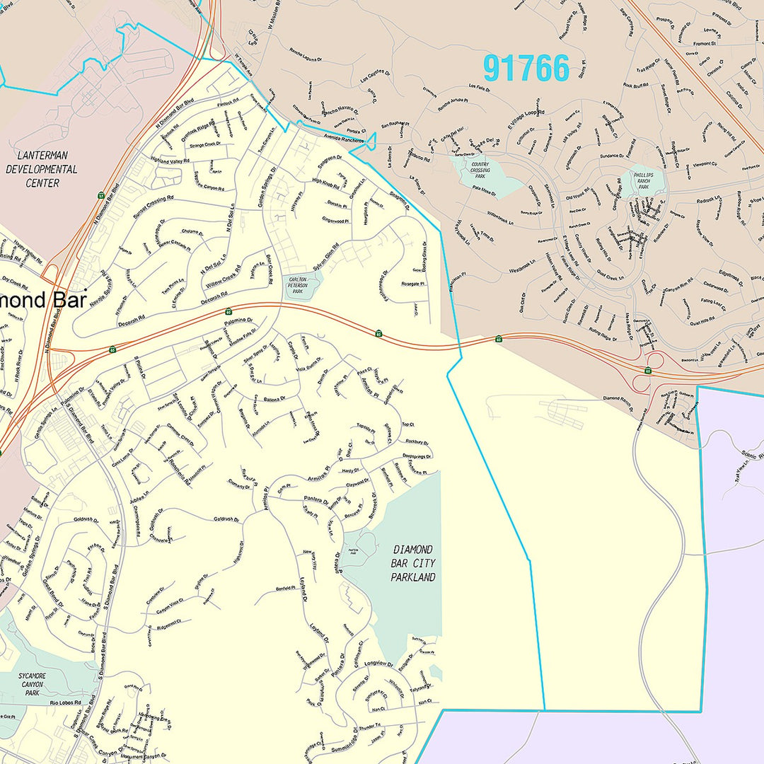Premium Style Wall Map of Diamond Bar, CA