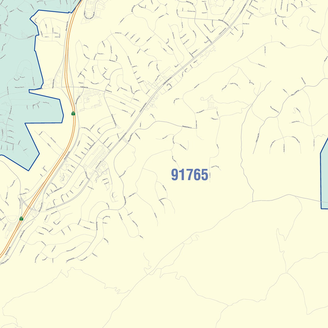 Color Cast Zip Code Style Wall Map of Diamond Bar, CA