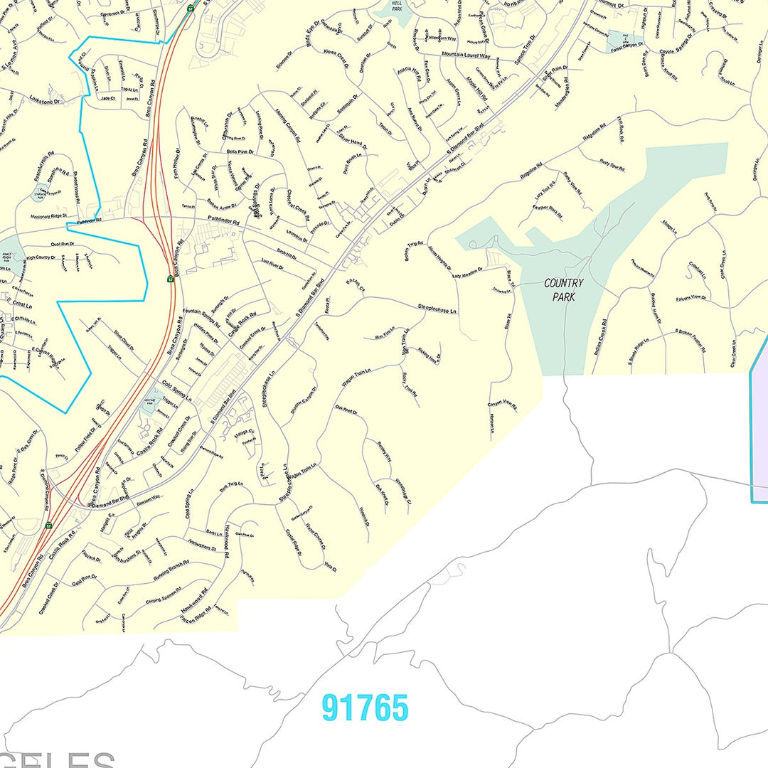 Premium Style Wall Map of Diamond Bar, CA