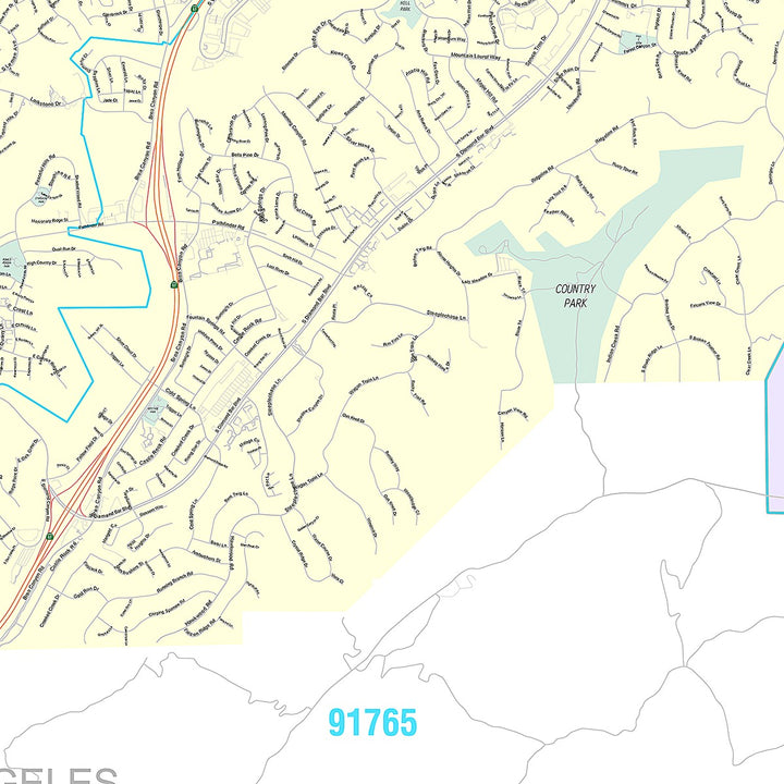 Premium Style Wall Map of Diamond Bar, CA