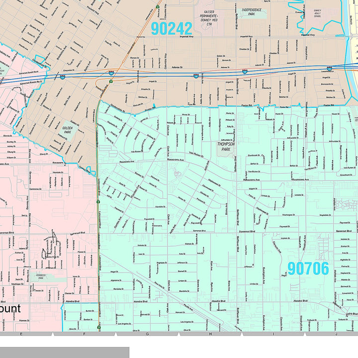 Premium Style Wall Map of Downey, CA