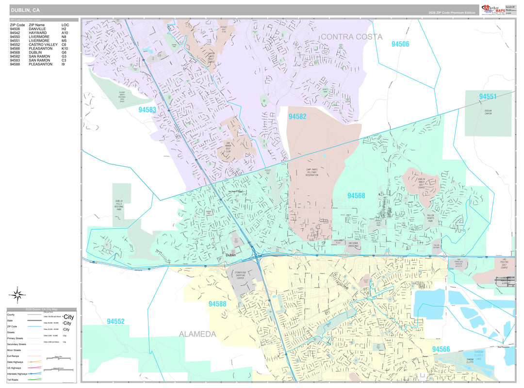 Premium Style Wall Map of Dublin, CA