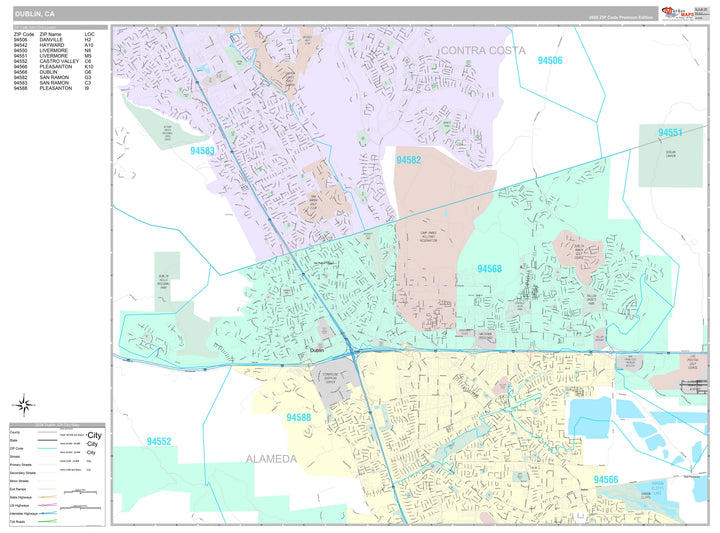 Premium Style Wall Map of Dublin, CA