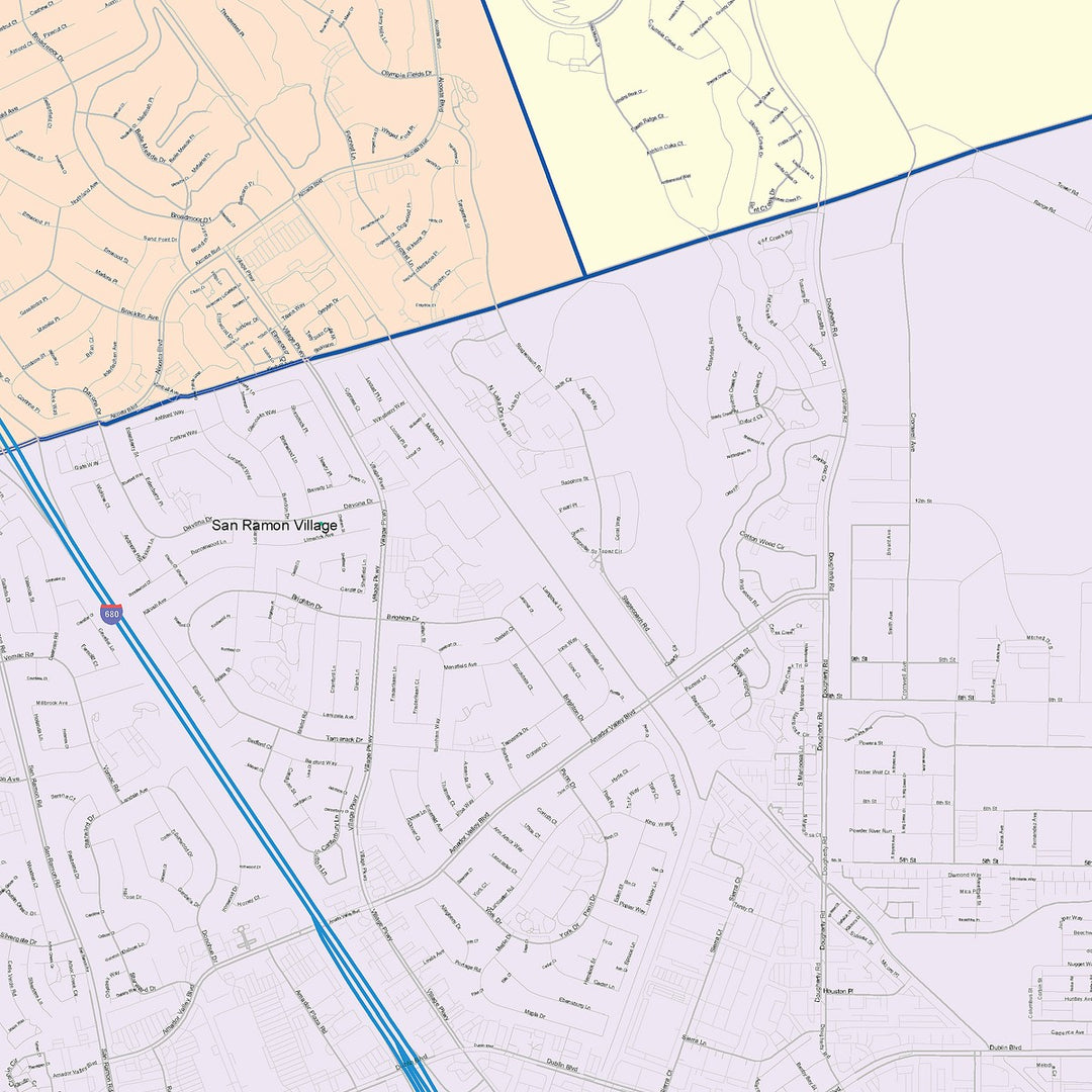 Color Cast Zip Code Style Wall Map of Dublin, CA