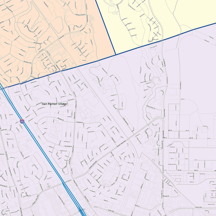 Color Cast Zip Code Style Wall Map of Dublin, CA