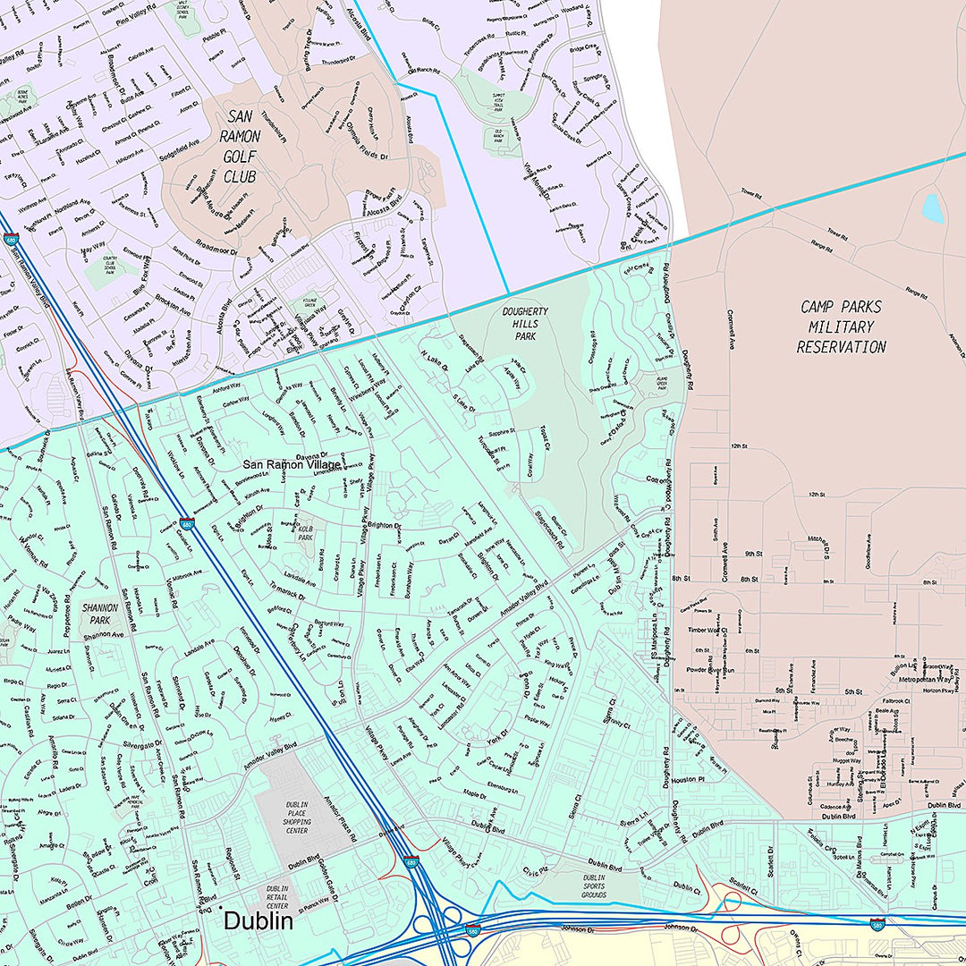 Premium Style Wall Map of Dublin, CA