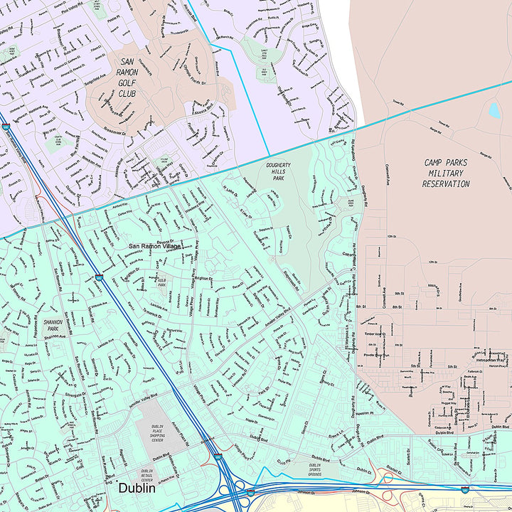 Premium Style Wall Map of Dublin, CA