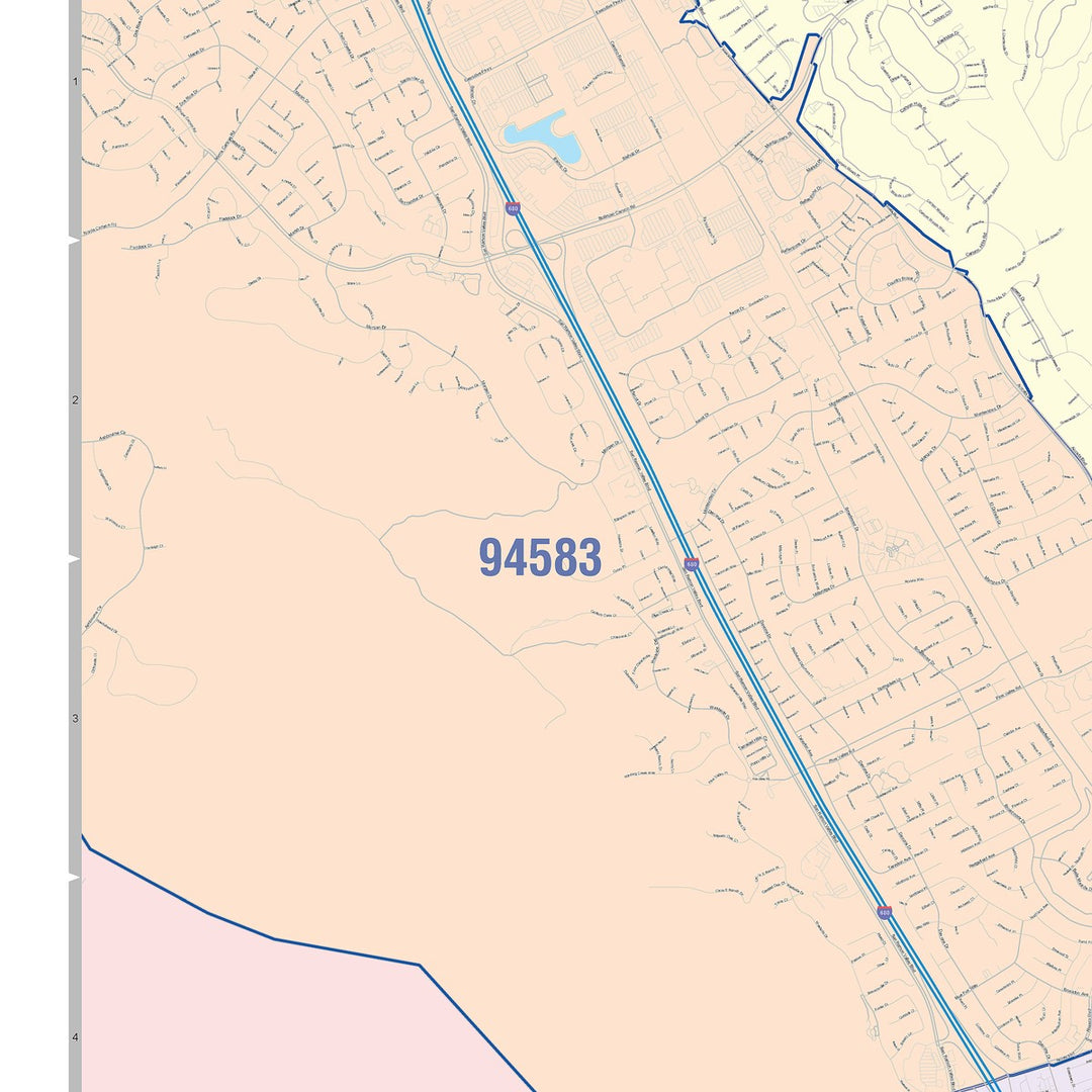 Color Cast Zip Code Style Wall Map of Dublin, CA