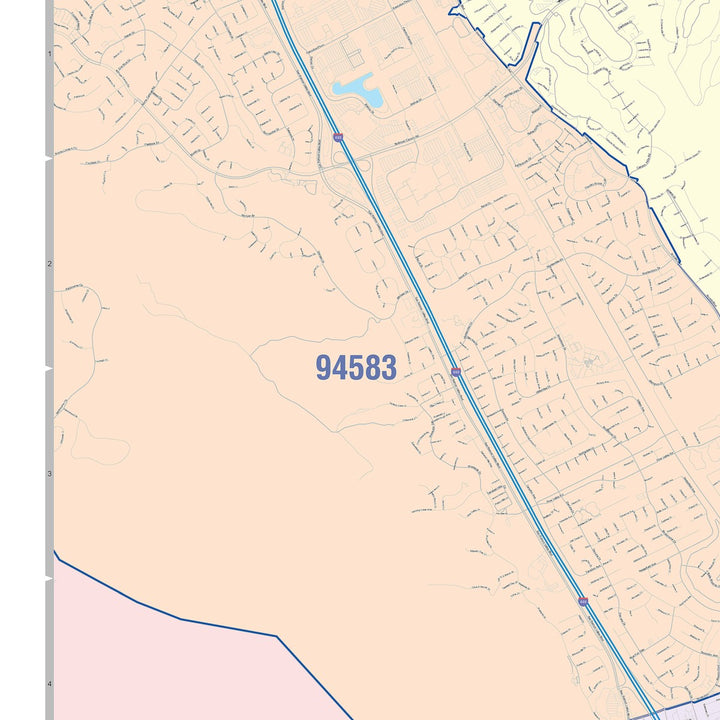 Color Cast Zip Code Style Wall Map of Dublin, CA