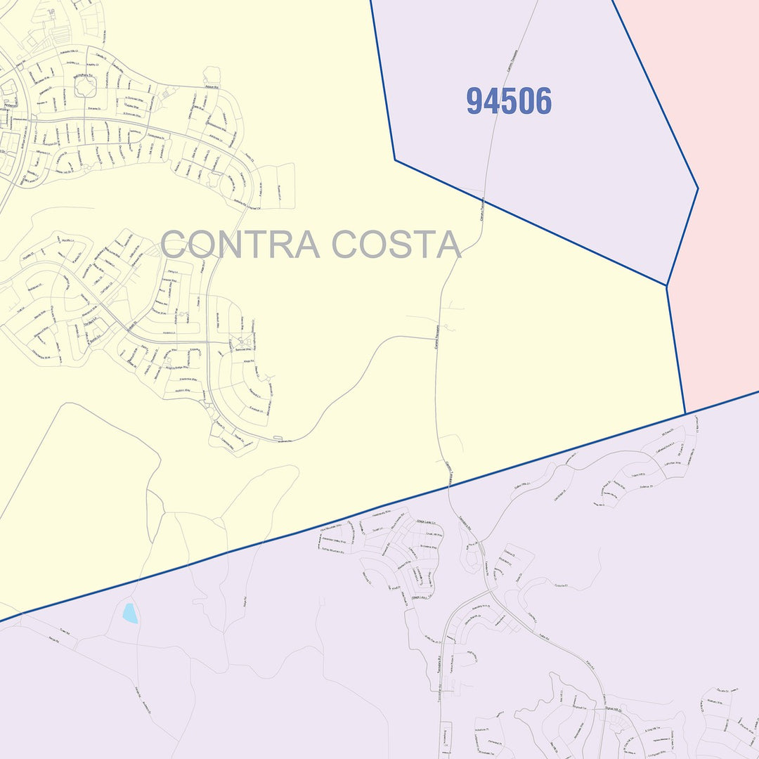 Color Cast Zip Code Style Wall Map of Dublin, CA