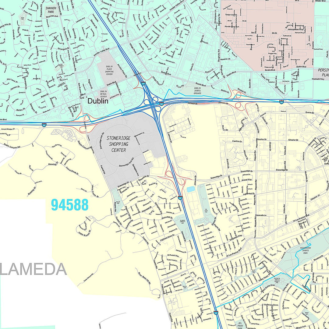 Premium Style Wall Map of Dublin, CA