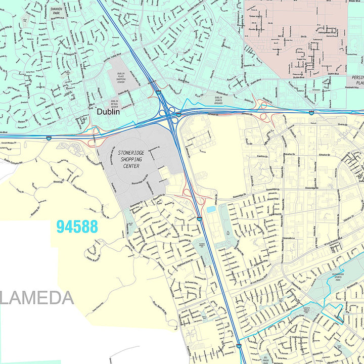 Premium Style Wall Map of Dublin, CA