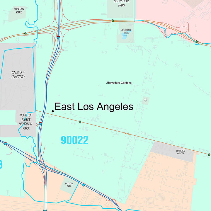 Premium Style Wall Map of East Los Angeles, CA