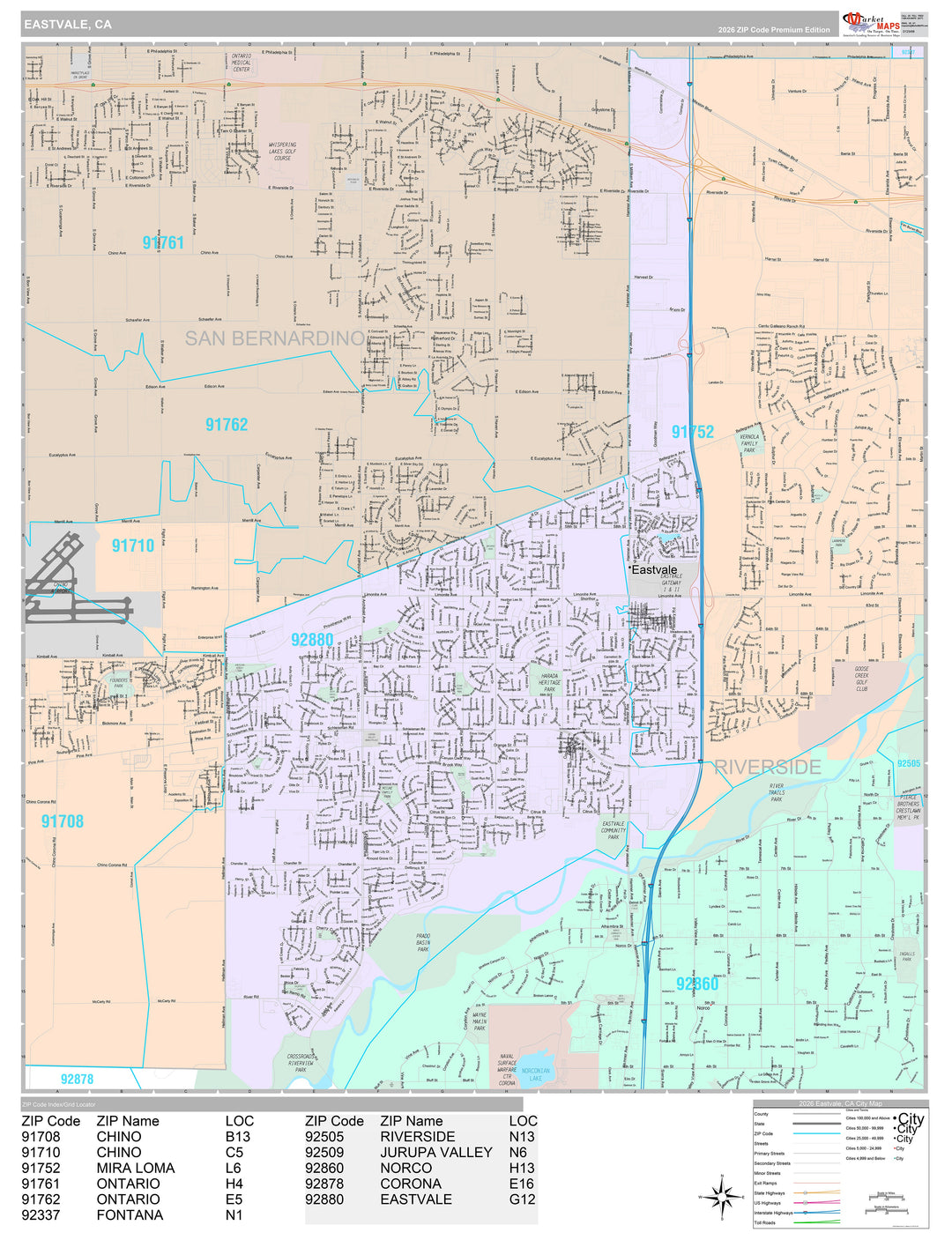 Premium Style Wall Map of Eastvale, CA