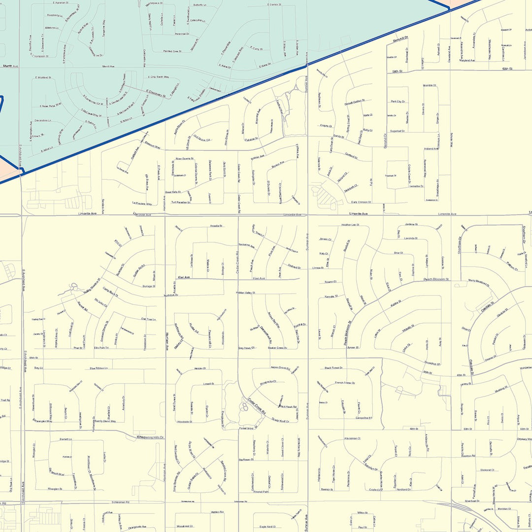 Color Cast Zip Code Style Wall Map of Eastvale, CA