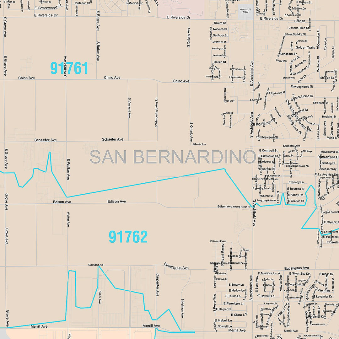 Premium Style Wall Map of Eastvale, CA