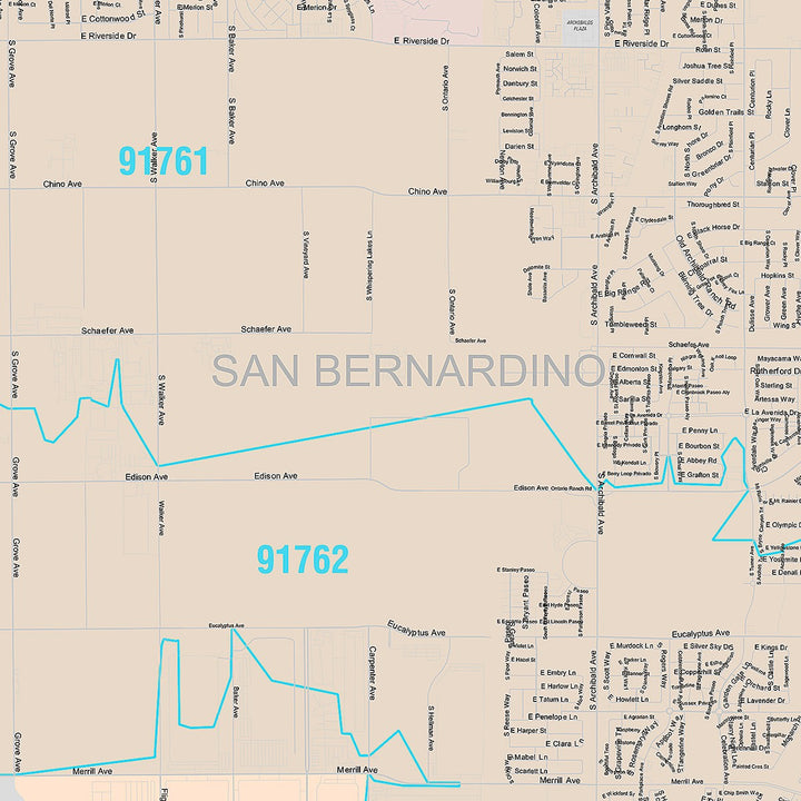 Premium Style Wall Map of Eastvale, CA