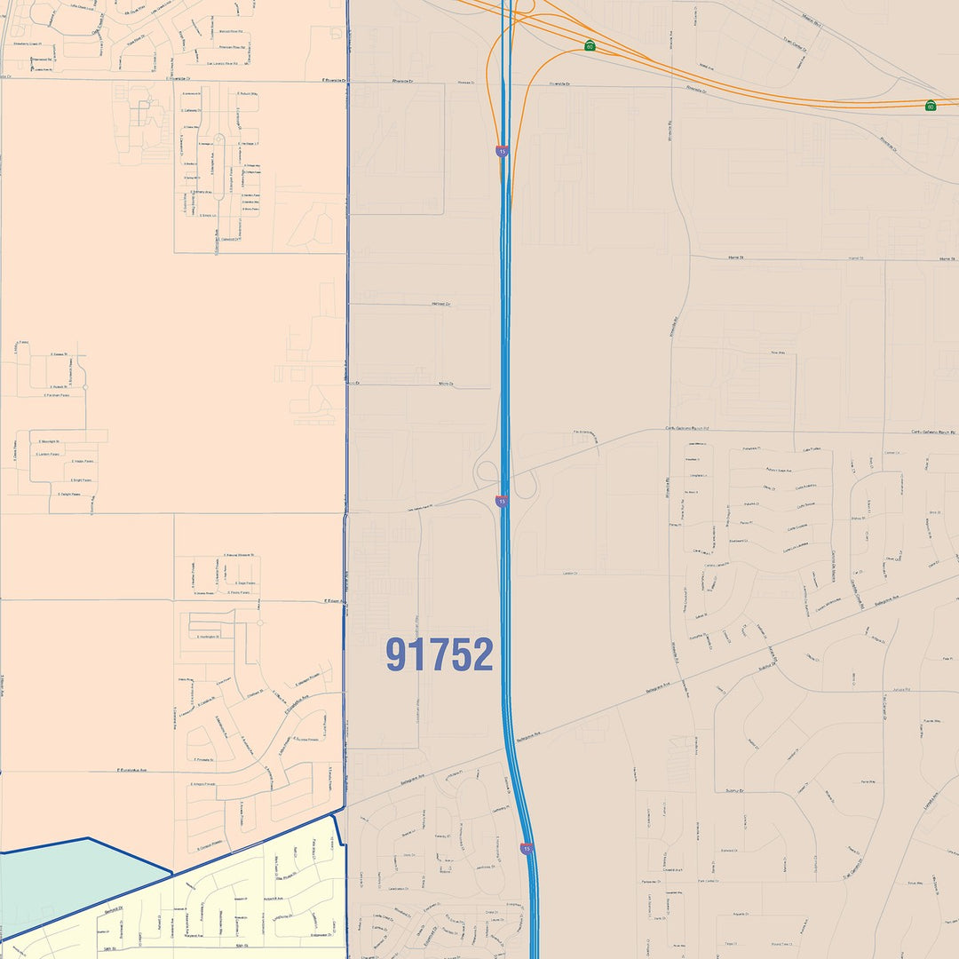 Color Cast Zip Code Style Wall Map of Eastvale, CA