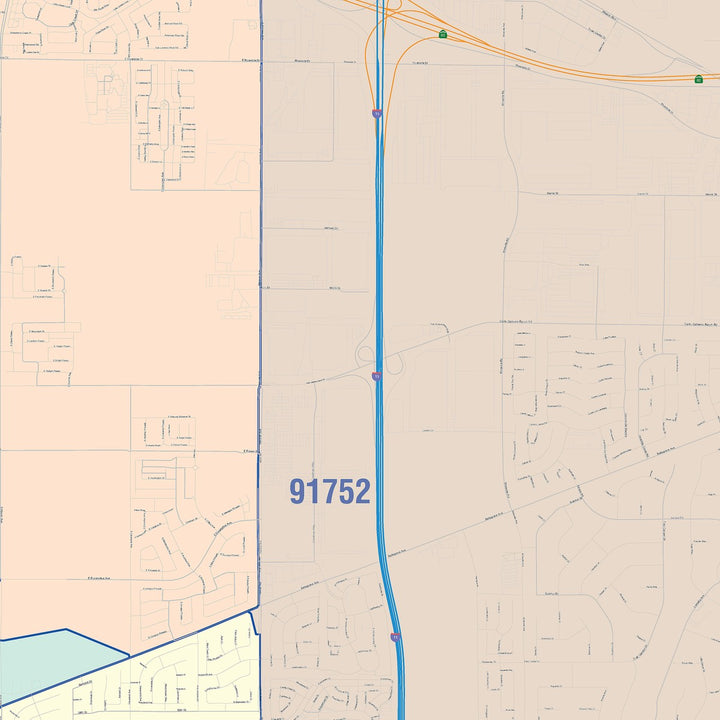 Color Cast Zip Code Style Wall Map of Eastvale, CA