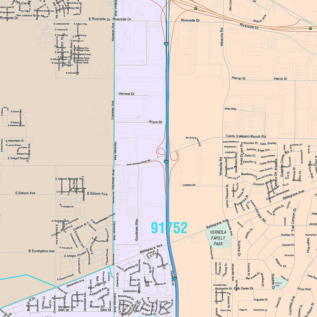 Premium Style Wall Map of Eastvale, CA