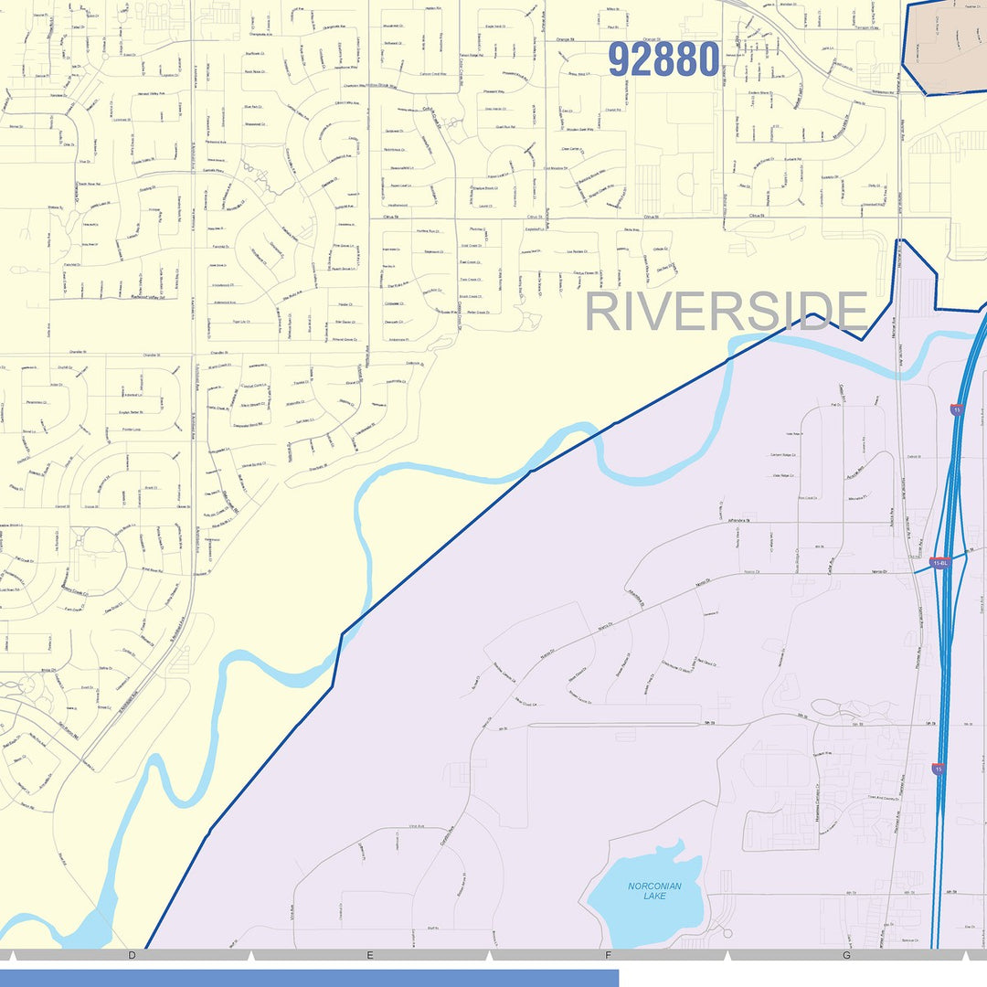 Color Cast Zip Code Style Wall Map of Eastvale, CA