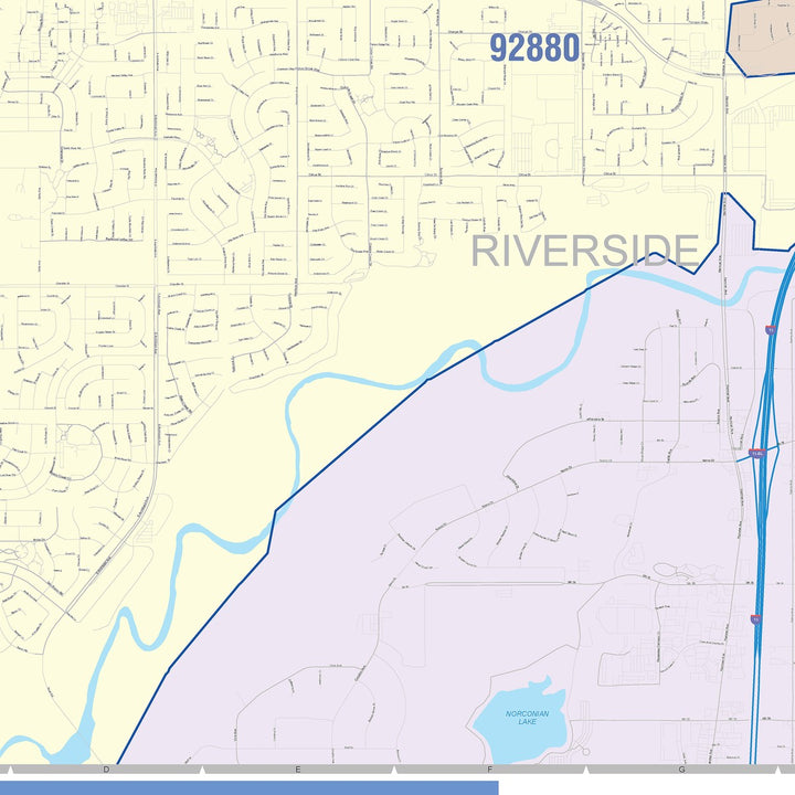 Color Cast Zip Code Style Wall Map of Eastvale, CA