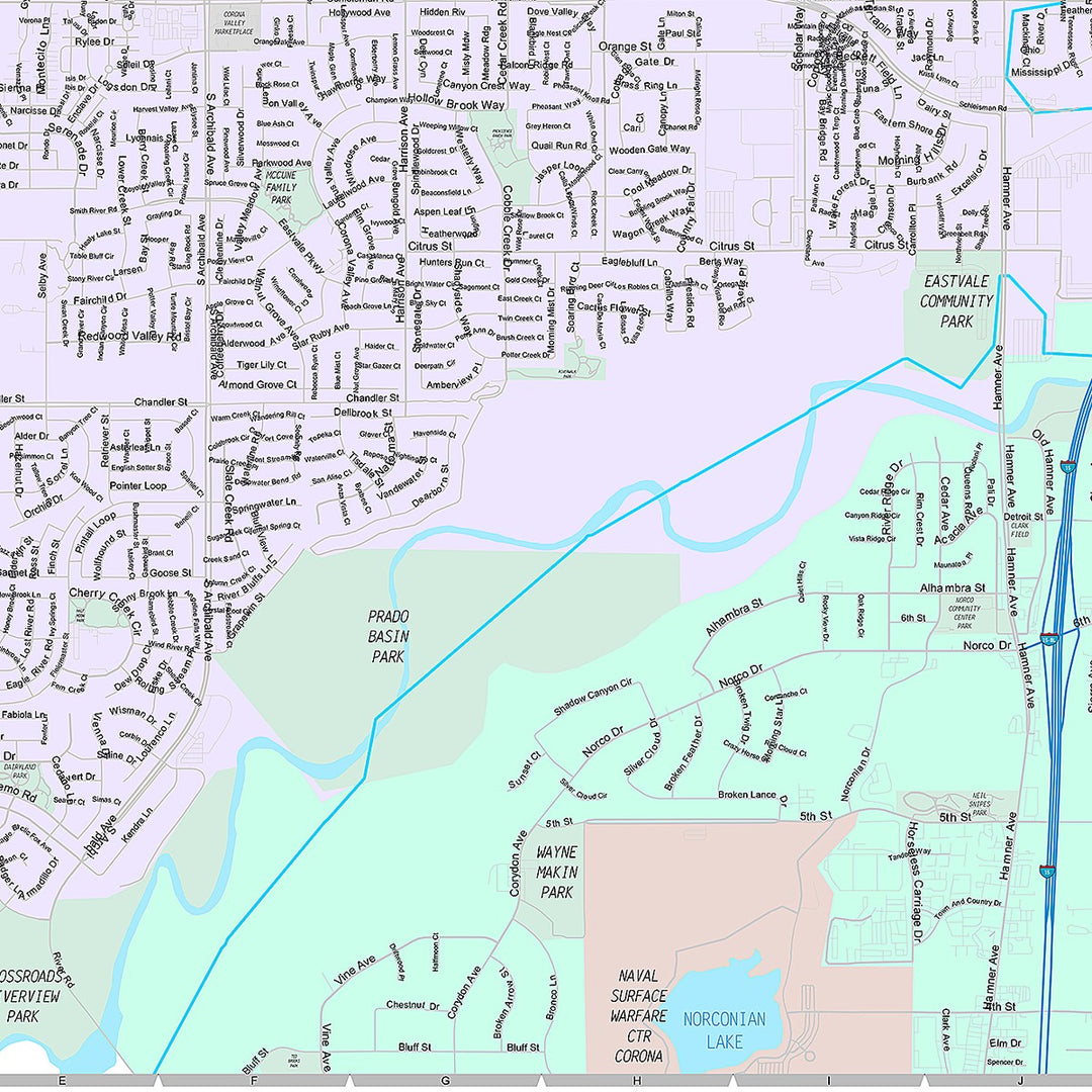 Premium Style Wall Map of Eastvale, CA