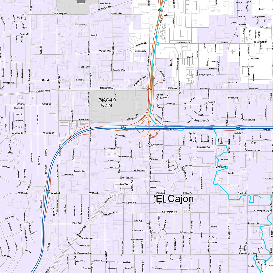 Premium Style Wall Map of El Cajon, CA