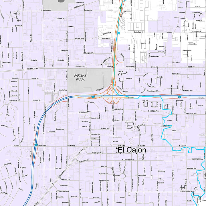 Premium Style Wall Map of El Cajon, CA