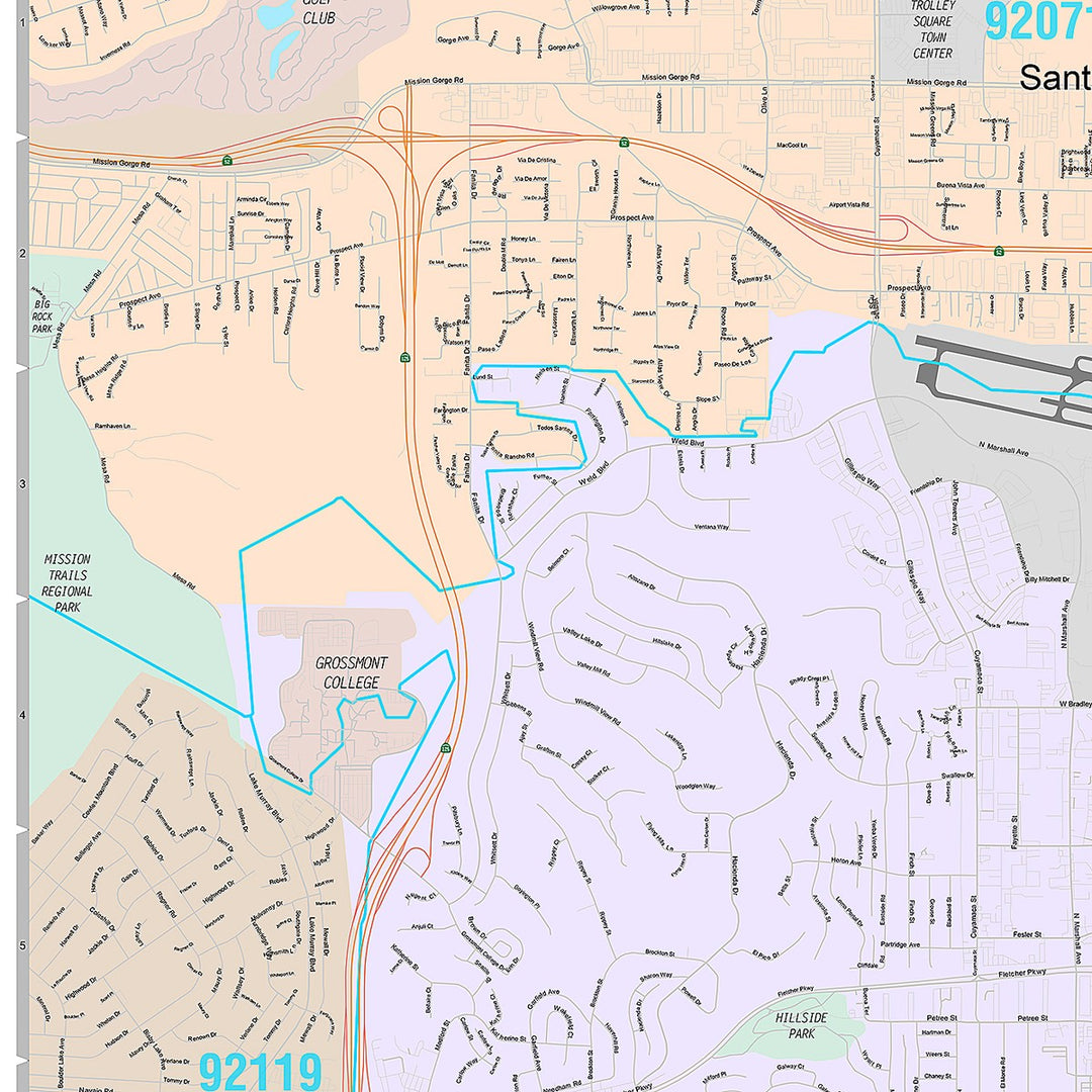 Premium Style Wall Map of El Cajon, CA