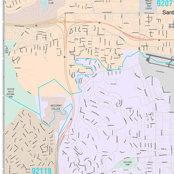 Premium Style Wall Map of El Cajon, CA