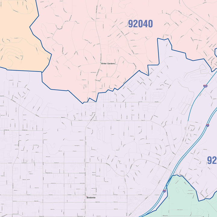 Color Cast Zip Code Style Wall Map of El Cajon, CA