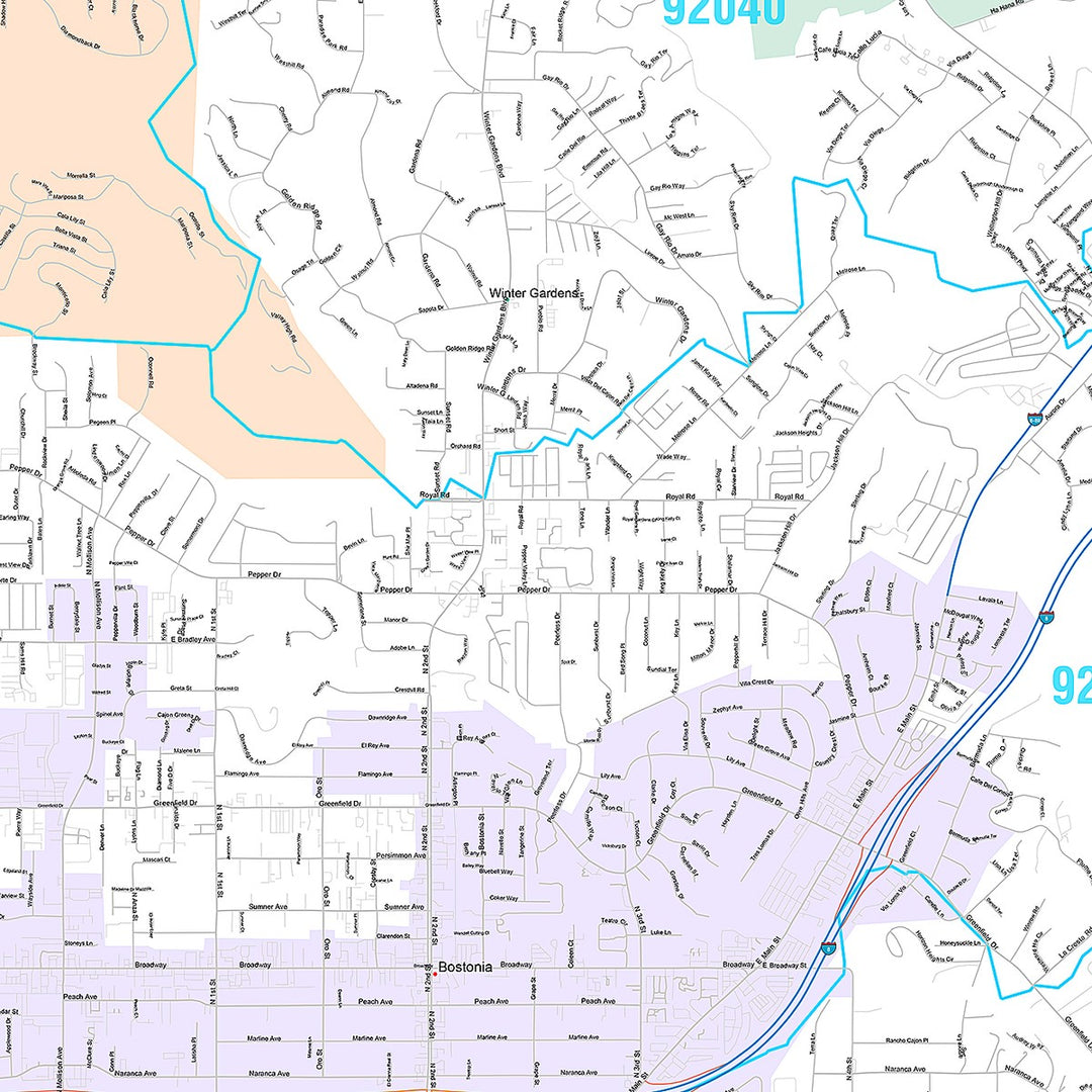 Premium Style Wall Map of El Cajon, CA