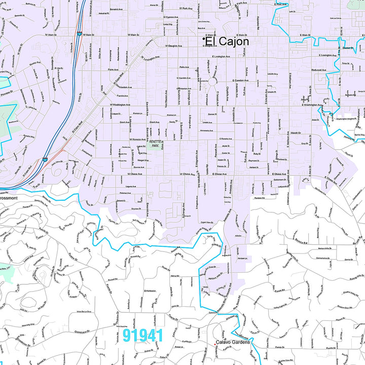 Premium Style Wall Map of El Cajon, CA