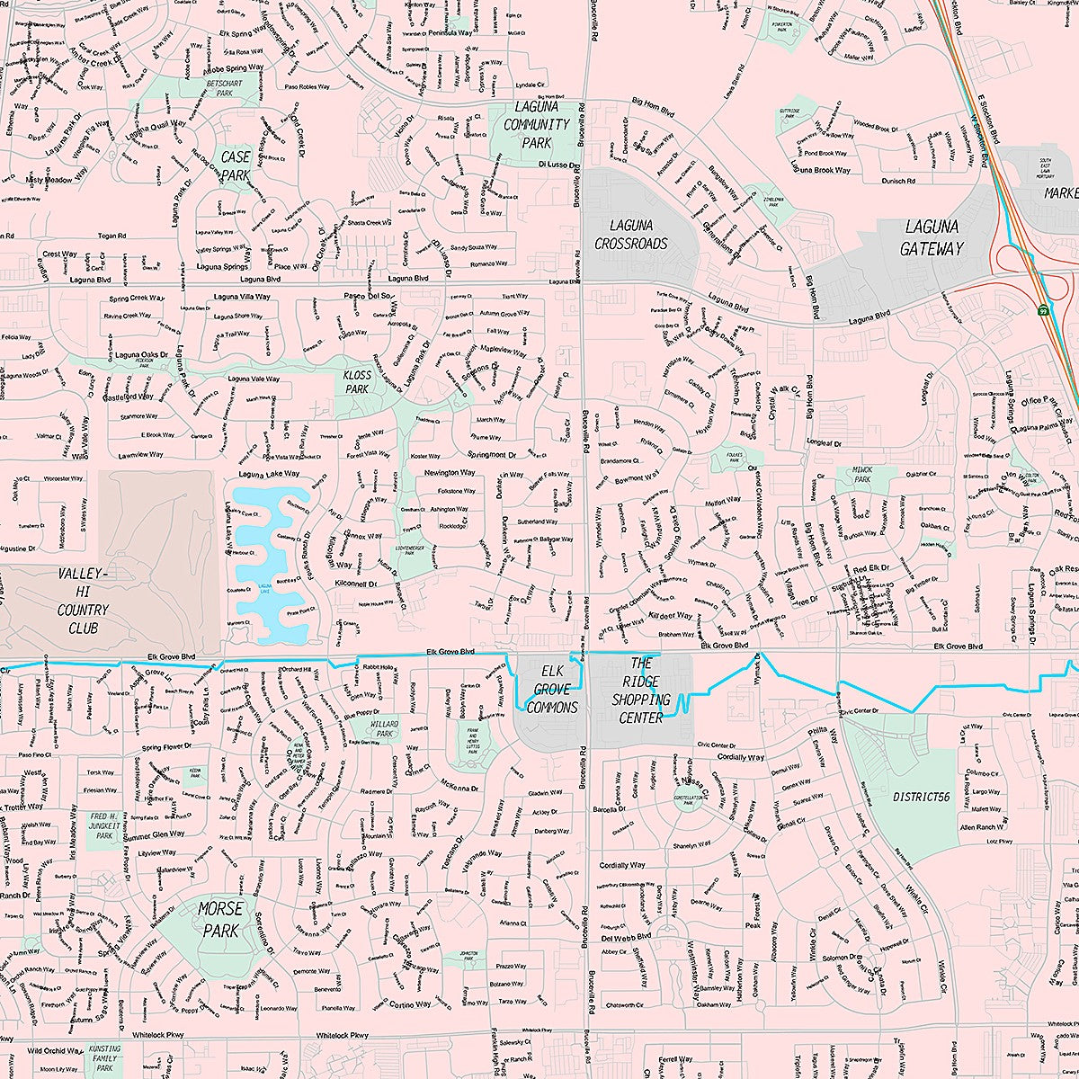 Premium Style Wall Map of Elk Grove CA