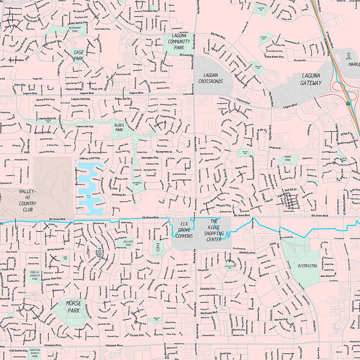 Premium Style Wall Map of Elk Grove CA